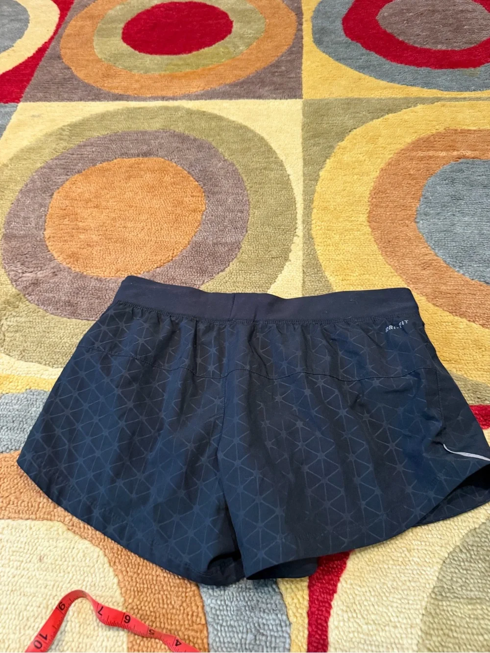 Nike Dri Fit Geometric Print Running Shorts Drawstring Black Women’s Size Medium